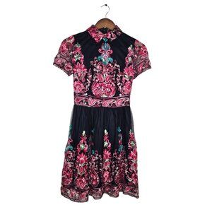 Embroidered Mesh Overlay Dress